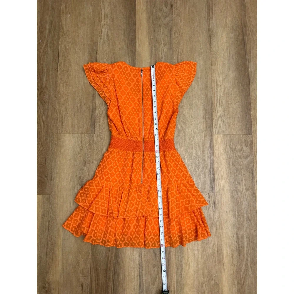 Alice + Olivia Markita Orange Silk Blend Geometric Ruffle Mini Dress sienna 4 - Picture 8 of 8
